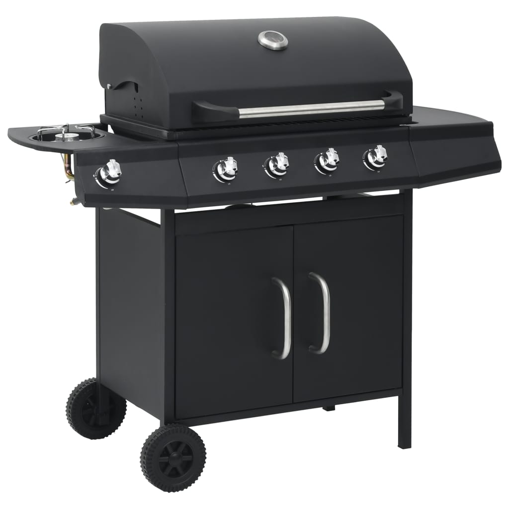 Barbecue e Griglia a Gas 4+1 Fornelli Nero in Acciaio | homemem39