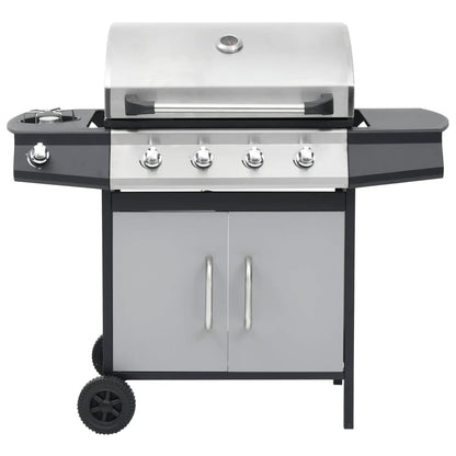 Barbecue Griglia a Gas 4+1 Fornelli Nero Argento Acciaio e Inox - homemem39