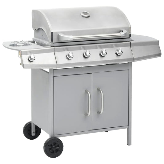 Barbecue e Griglia a Gas 4+1 Fornelli Argento in Acciaio Inox - homemem39