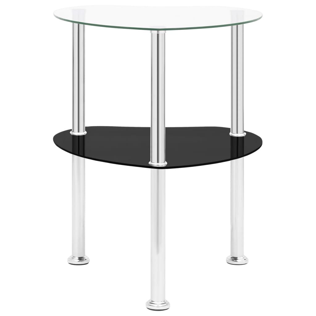 Tavolino 2 Livelli Trasparente Nero 38x38x50 cm Vetro Temperato - homemem39
