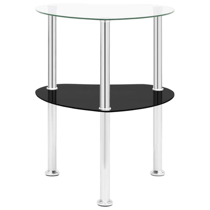 Tavolino 2 Livelli Trasparente Nero 38x38x50 cm Vetro Temperato - homemem39