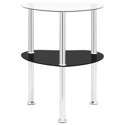 Tavolino 2 Livelli Trasparente Nero 38x38x50 cm Vetro Temperato - homemem39