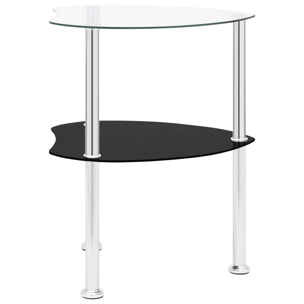 Tavolino 2 Livelli Trasparente Nero 38x38x50 cm Vetro Temperato - homemem39