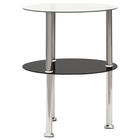 Tavolino a 2 Livelli Trasparente e Nero 38cm in Vetro Temperato - homemem39