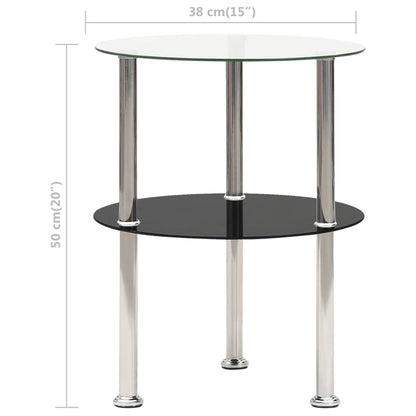 Tavolino a 2 Livelli Trasparente e Nero 38cm in Vetro Temperato - homemem39
