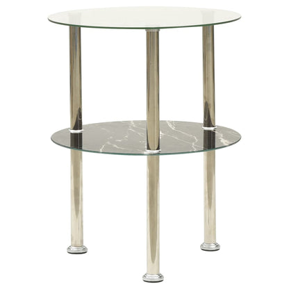 Tavolino a 2Livelli Trasparente&Nero Marmo 38cm Vetro Temperato - homemem39