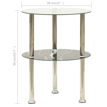 Tavolino a 2Livelli Trasparente&Nero Marmo 38cm Vetro Temperato - homemem39