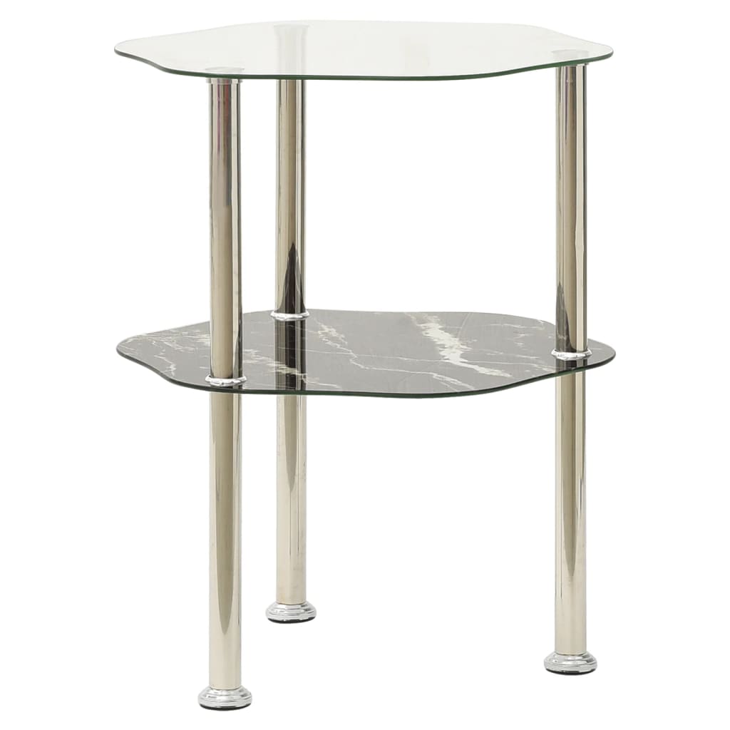 Tavolino 2 Livelli Trasparente Nero 38x38x50 cm Vetro Temperato | homemem39