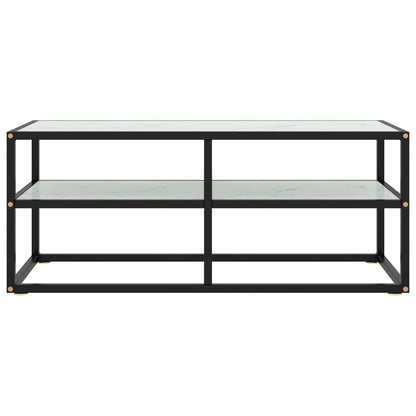 Mobile TV Nero con Vetro Bianco Marmo 100x40x40 cm - homemem39