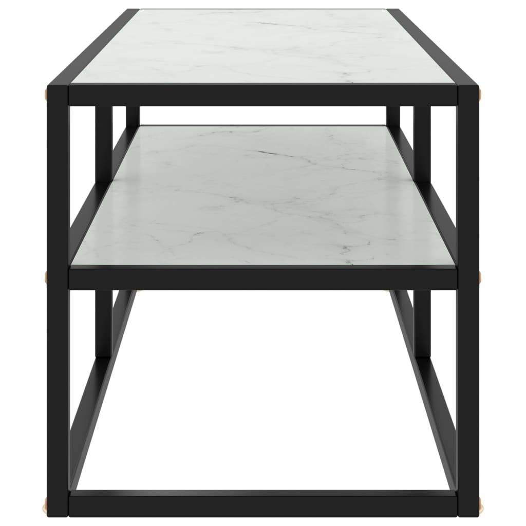 Mobile TV Nero con Vetro Bianco Marmo 100x40x40 cm - homemem39