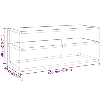 Mobile TV Nero con Vetro Bianco Marmo 100x40x40 cm - homemem39