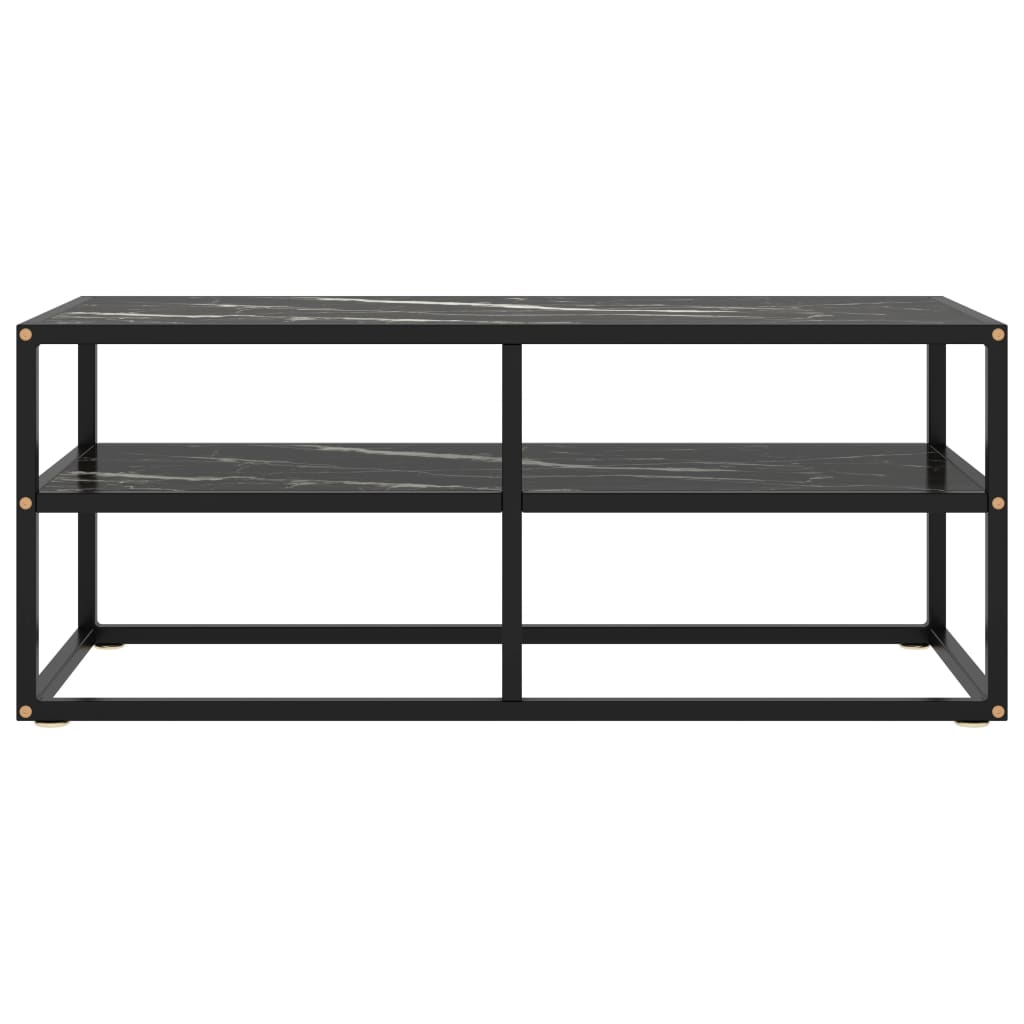 Mobile TV Nero con Vetro Nero Marmo 100x40x40 cm - homemem39