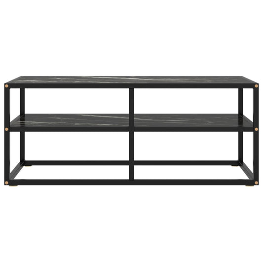 Mobile TV Nero con Vetro Nero Marmo 100x40x40 cm - homemem39