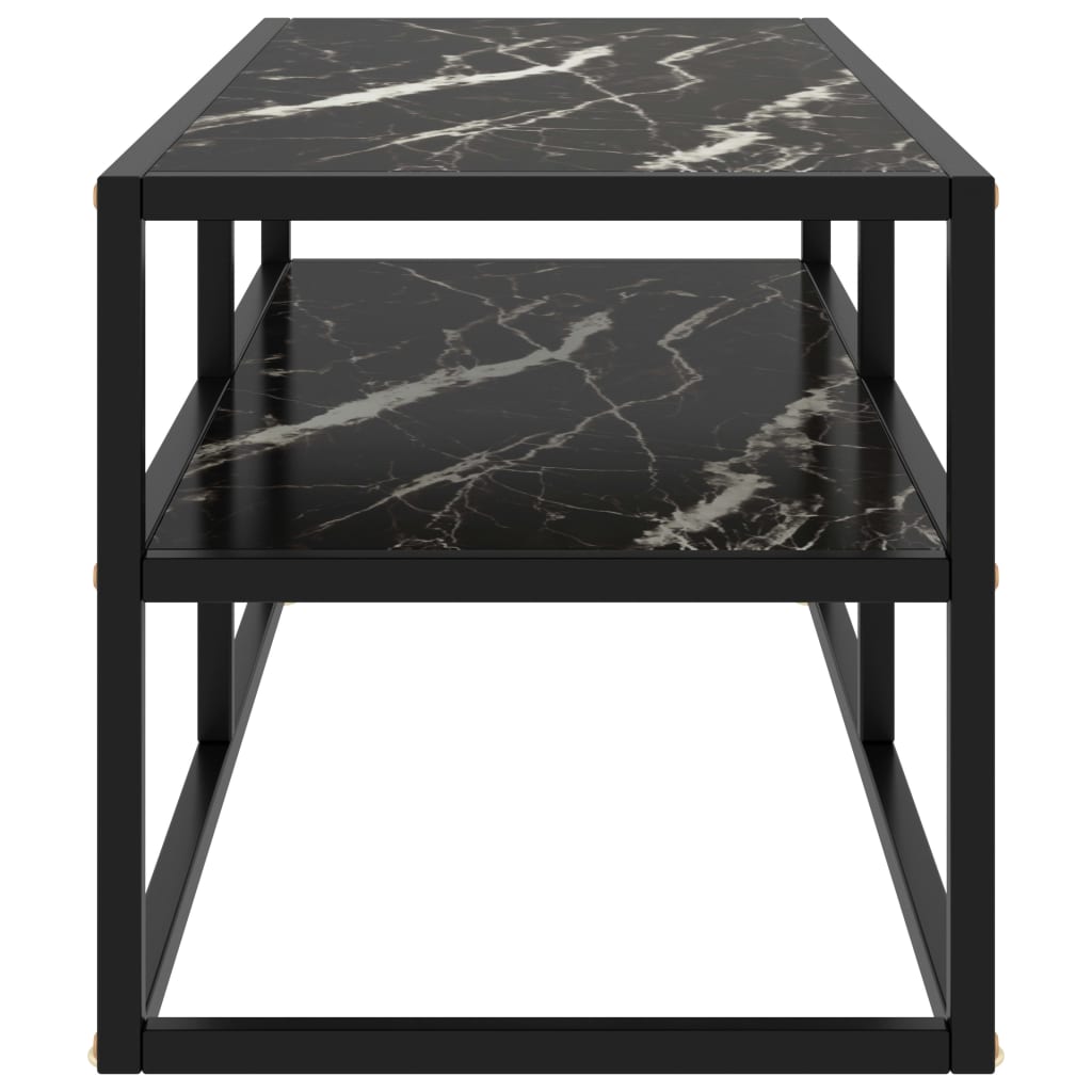 Mobile TV Nero con Vetro Nero Marmo 100x40x40 cm - homemem39