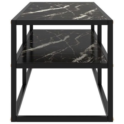 Mobile TV Nero con Vetro Nero Marmo 100x40x40 cm - homemem39