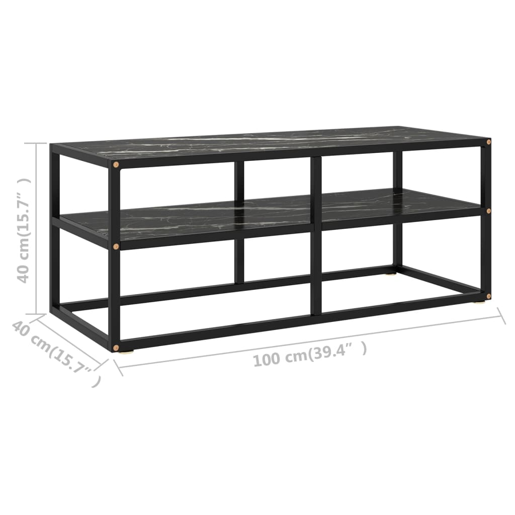 Mobile TV Nero con Vetro Nero Marmo 100x40x40 cm - homemem39