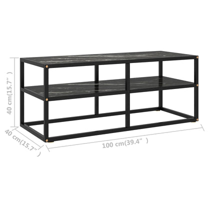 Mobile TV Nero con Vetro Nero Marmo 100x40x40 cm - homemem39