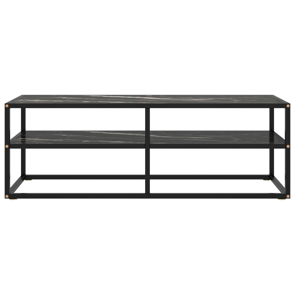 Mobile TV Nero con Vetro Nero Marmo 120x40x40 cm - homemem39