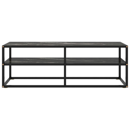 Mobile TV Nero con Vetro Nero Marmo 120x40x40 cm - homemem39
