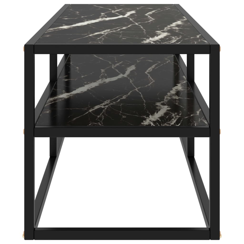 Mobile TV Nero con Vetro Nero Marmo 120x40x40 cm - homemem39