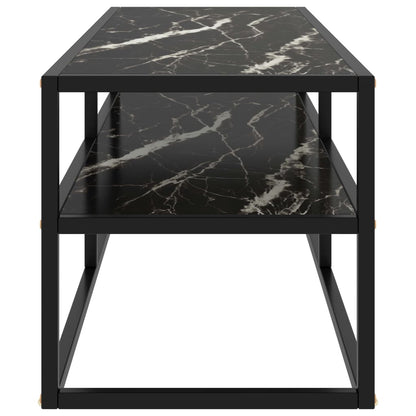 Mobile TV Nero con Vetro Nero Marmo 120x40x40 cm - homemem39