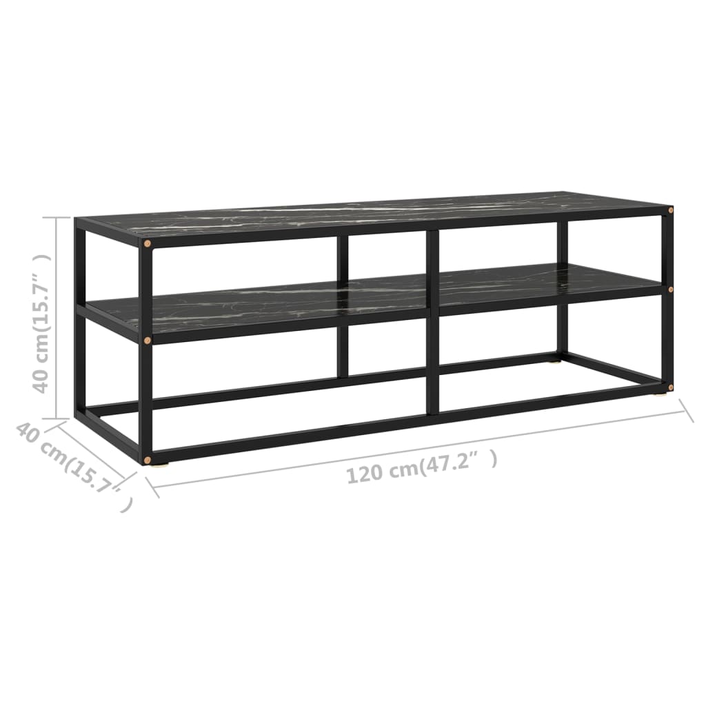 Mobile TV Nero con Vetro Nero Marmo 120x40x40 cm - homemem39
