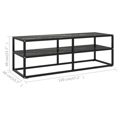 Mobile TV Nero con Vetro Nero Marmo 120x40x40 cm - homemem39