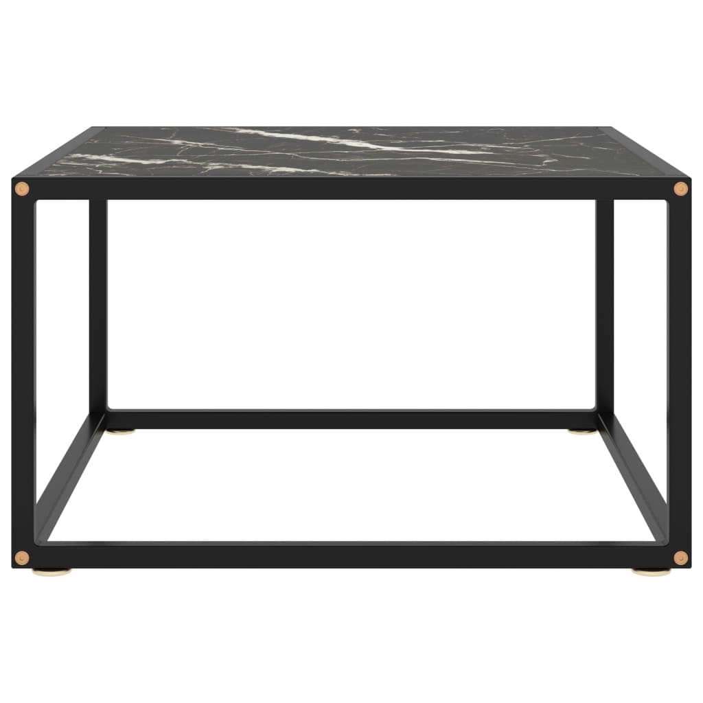 Tavolino da Salotto Nero con Vetro Marmo Nero 60x60x35 cm | homemem39