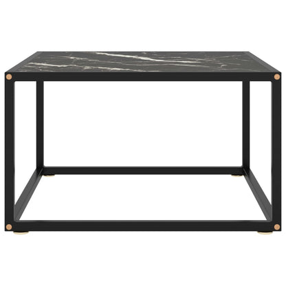 Tavolino da Salotto Nero con Vetro Marmo Nero 60x60x35 cm | homemem39