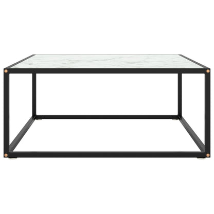 Tavolino da Salotto Nero con Vetro Marmo Bianco 80x80x35 cm | homemem39