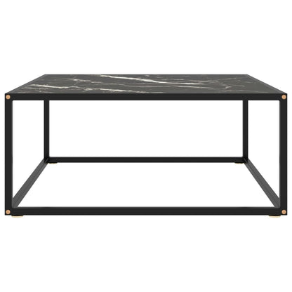 Tavolino da Salotto Nero con Vetro Marmo Nero 80x80x35 cm | homemem39