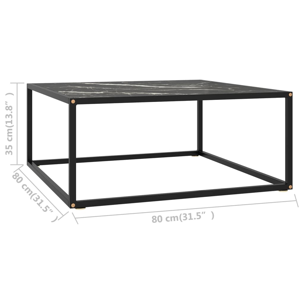 Tavolino da Salotto Nero con Vetro Marmo Nero 80x80x35 cm | homemem39