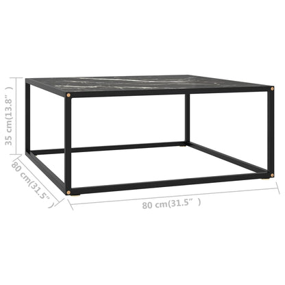 Tavolino da Salotto Nero con Vetro Marmo Nero 80x80x35 cm | homemem39