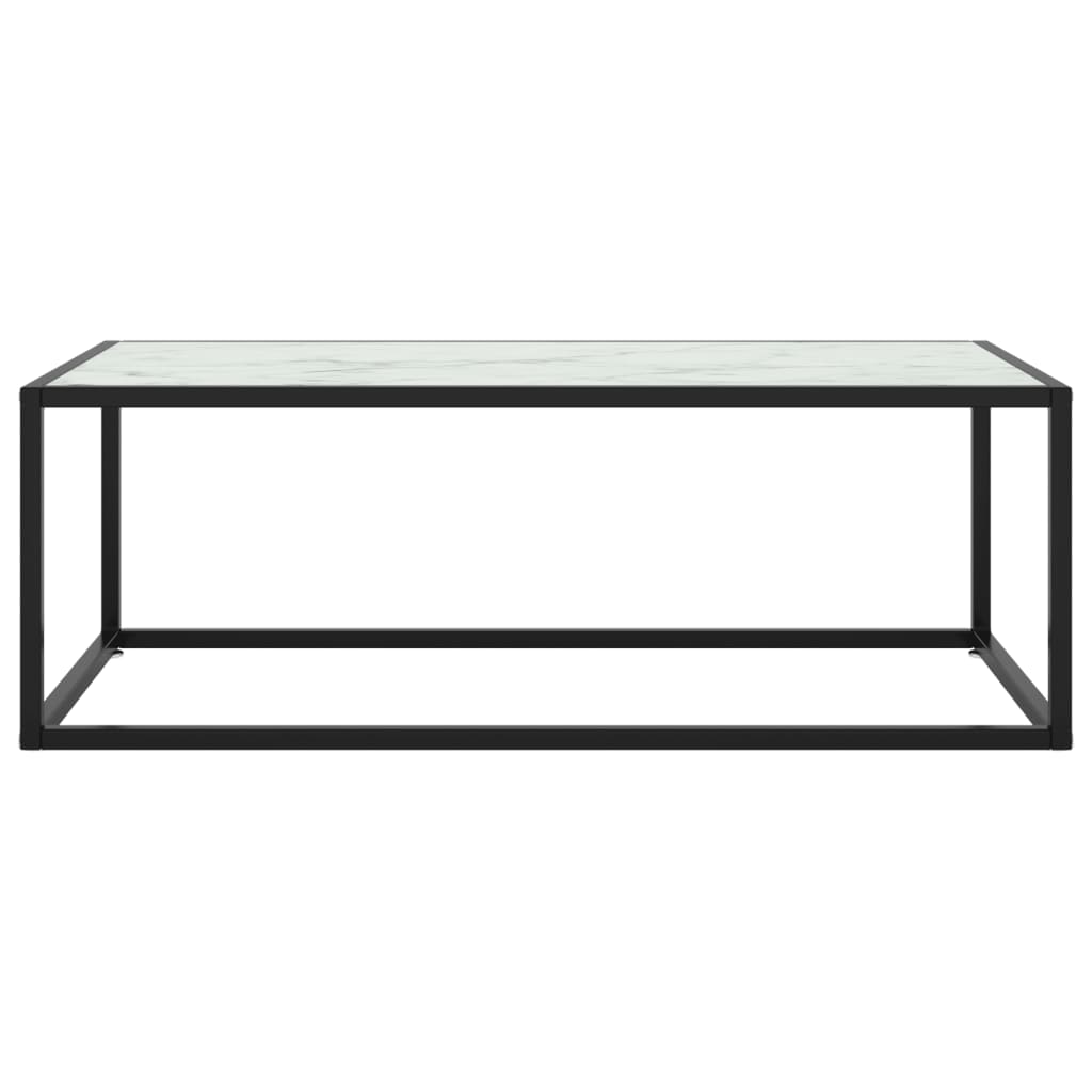 Tavolino da Salotto Nero con Vetro Marmo Bianco 100x50x35 cm | homemem39