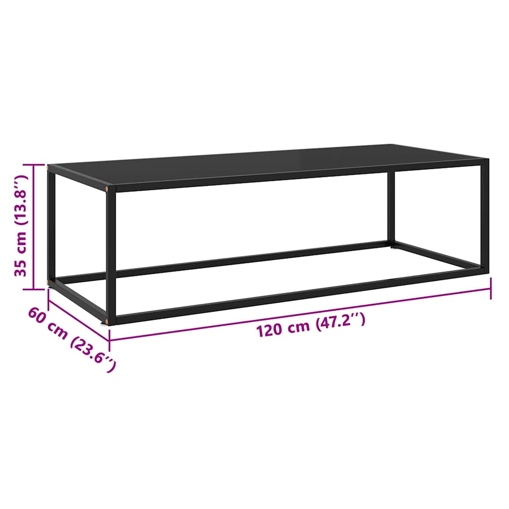 Tavolino da Salotto Nero con Vetro Nero 120x50x35 cm | homemem39
