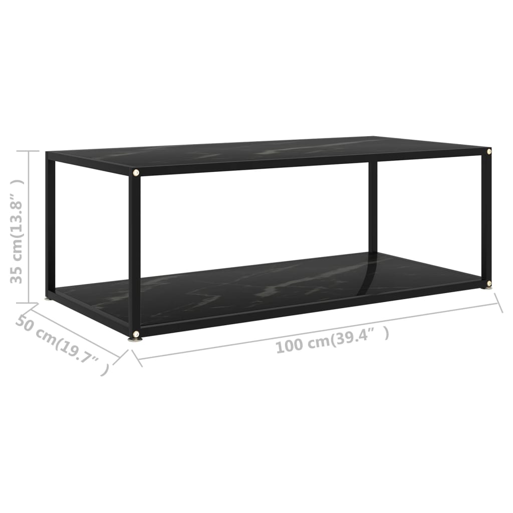 Tavolino da Salotto Nero 100x50x35 cm in Vetro Temperato | homemem39
