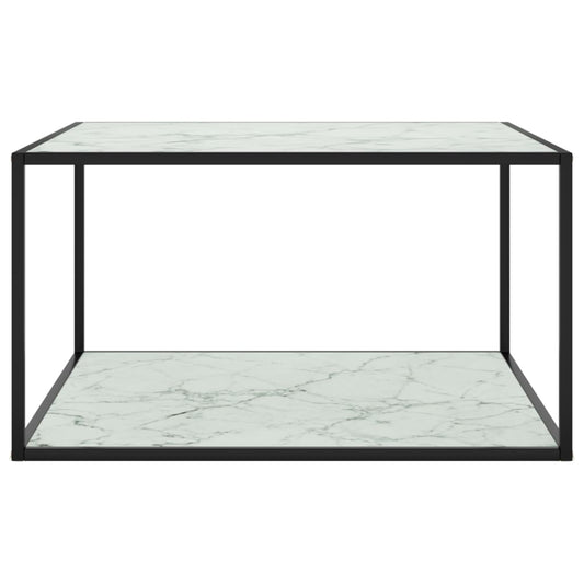 Tavolino da Salotto Nero con Vetro Marmo Bianco 90x90x50 cm | homemem39
