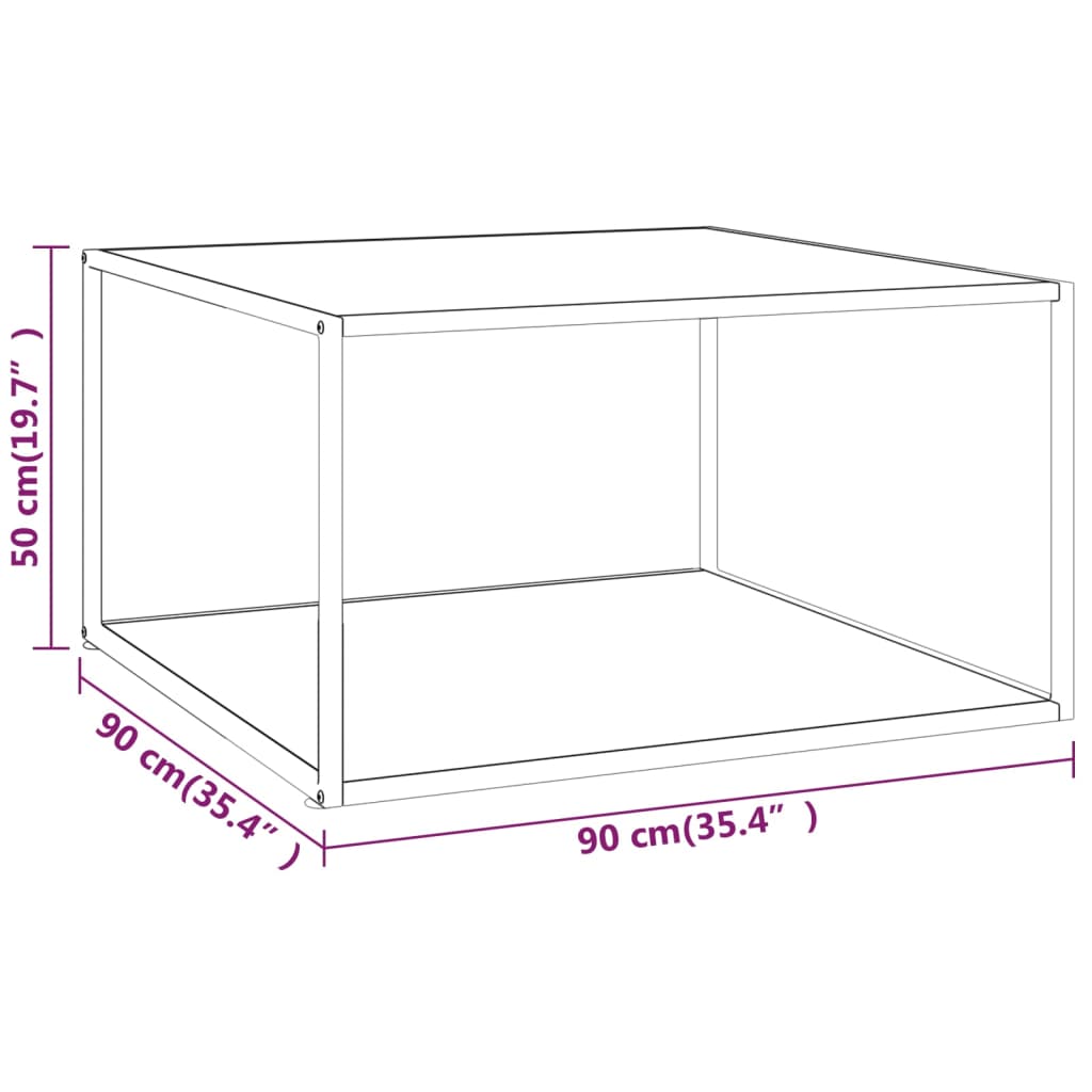 Tavolino da Salotto Nero con Vetro Marmo Bianco 90x90x50 cm | homemem39