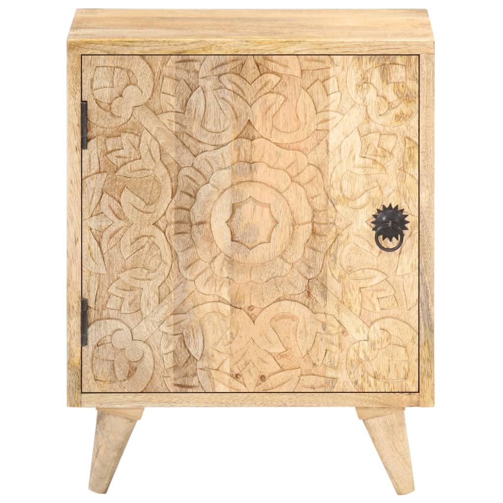 Comodino Intagliato 40x30x50 cm in Legno Massello di Mango - homemem39