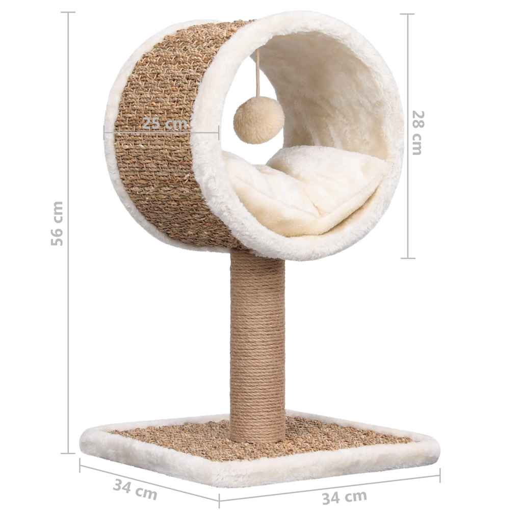Albero per Gatti con Tunnel in Alto e Giocattolo 56cm in Giunco | homemem39