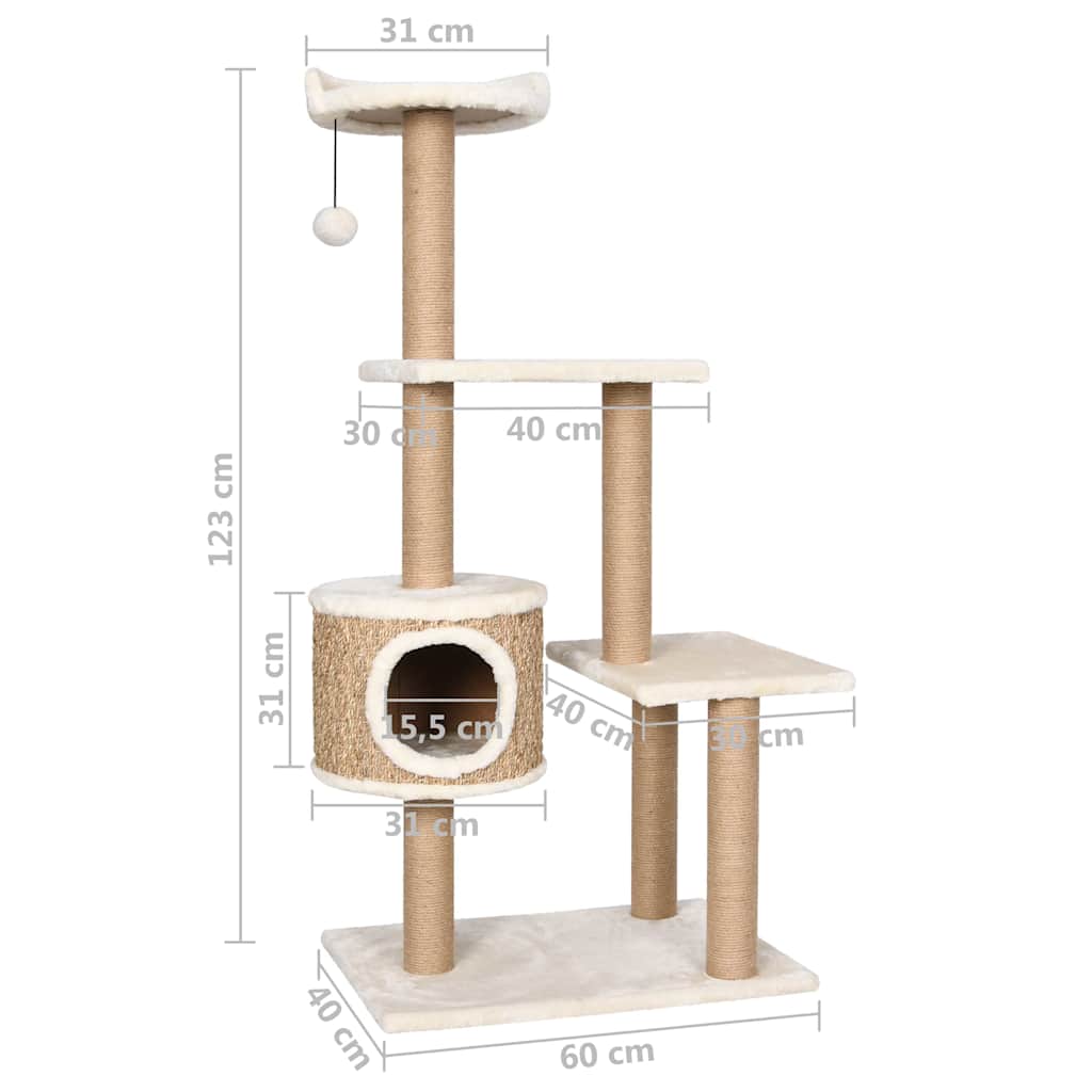 Albero per Gatti con Palo Tiragraffi 123 cm in Giunco | homemem39