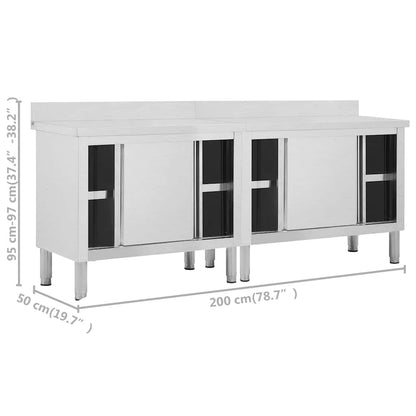 Tavoli da Lavoro Ante Scorrevoli 2 pz 200x50x(95-97) cm Acciaio | homemem39