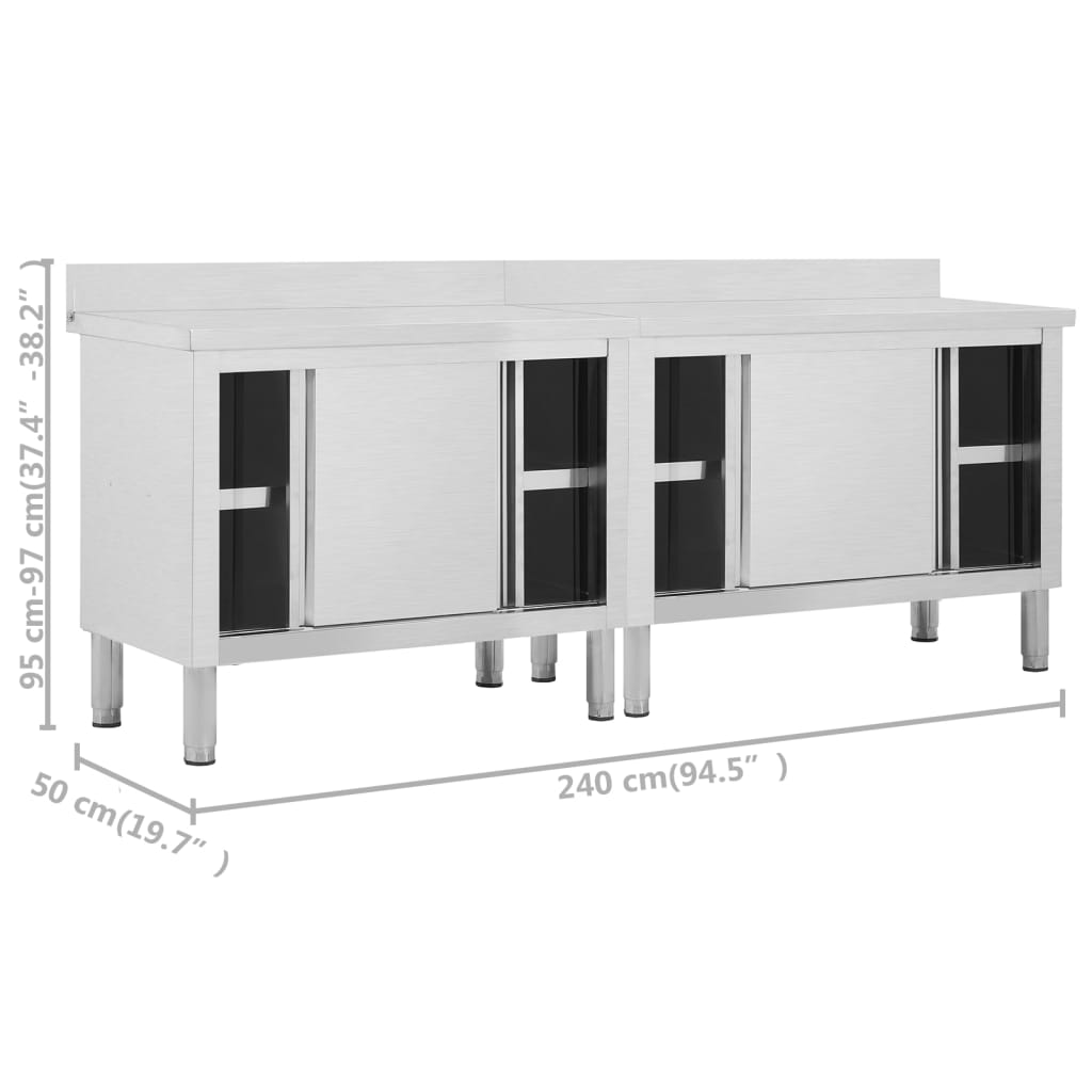 Tavoli da Lavoro Ante Scorrevoli 2 pz 240x50x(95-97) cm Acciaio | homemem39