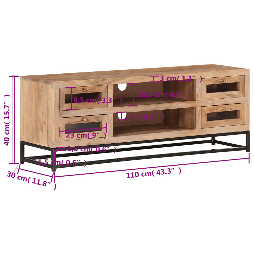 Mobile Porta TV 110x30x40 cm in Legno Massello di Acacia - homemem39