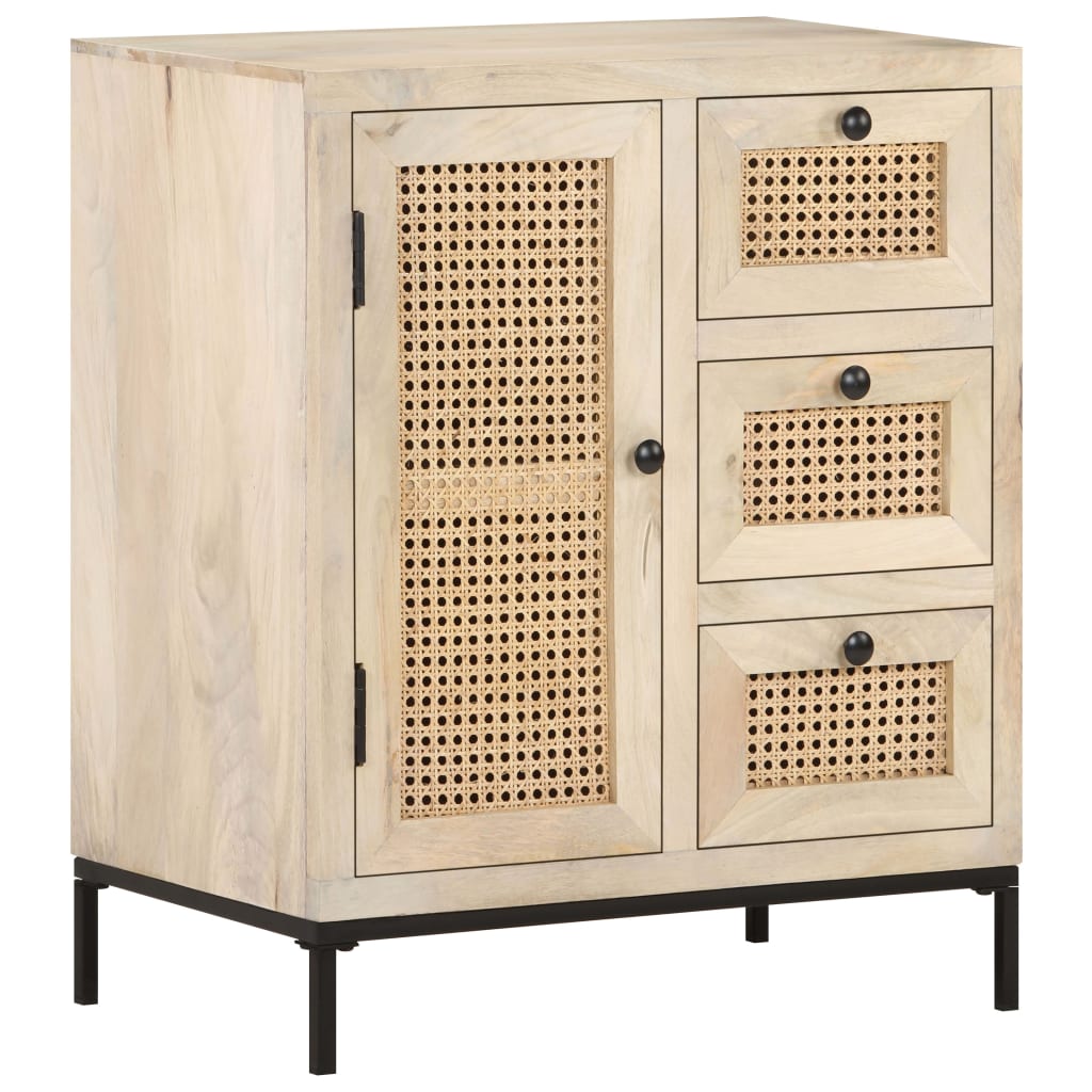 Credenza 60x35x70 cm Legno Massello di Mango e Canna Naturale | homemem39