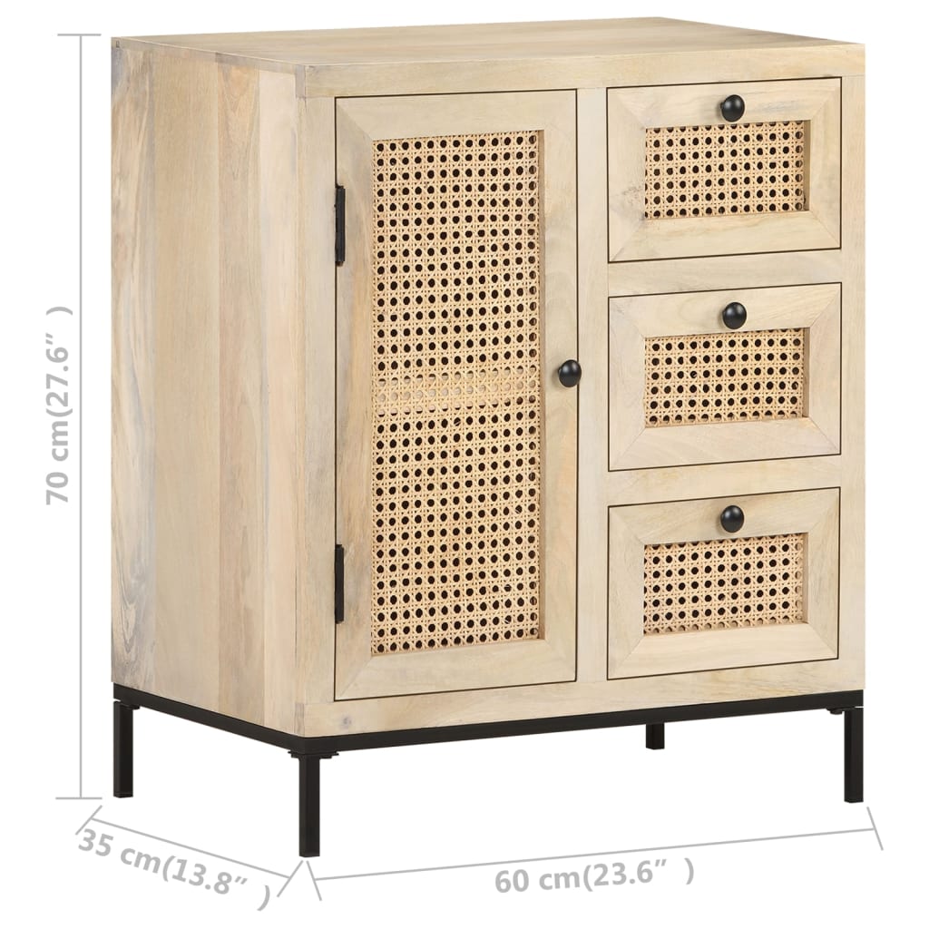 Credenza 60x35x70 cm Legno Massello di Mango e Canna Naturale | homemem39