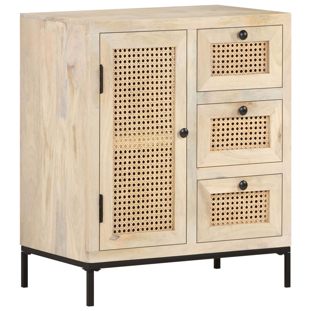 Credenza 60x35x70 cm Legno Massello di Mango e Canna Naturale | homemem39