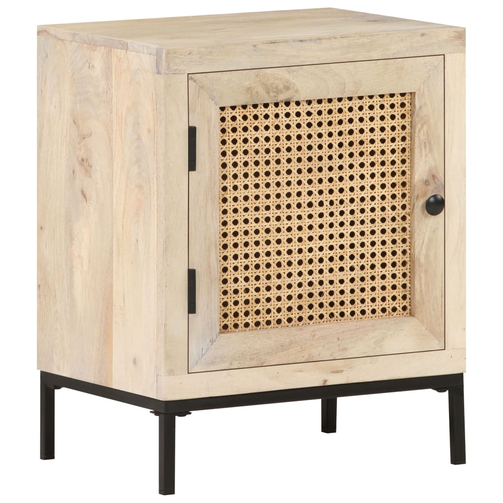 Comodino 40x30x50 cm Legno Massello di Mango e Canna Naturale - homemem39