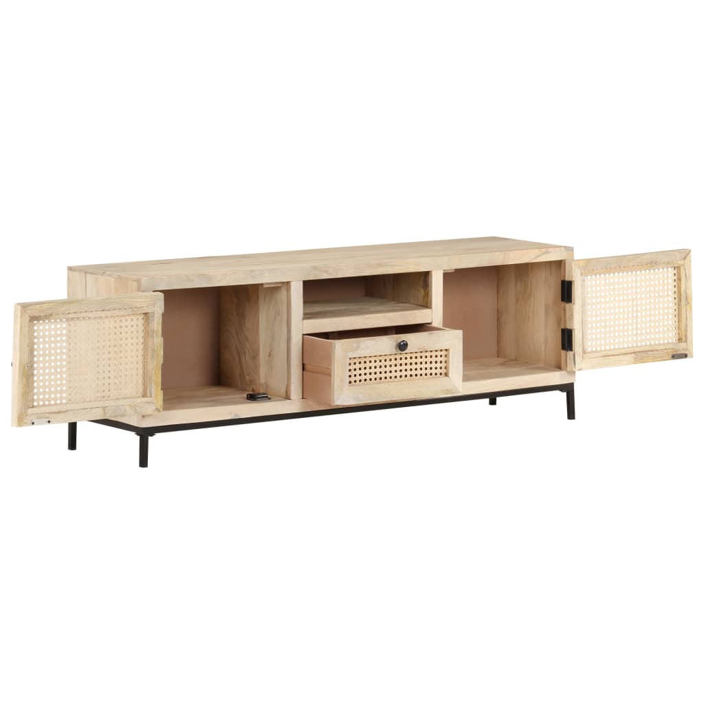 Mobile Porta TV 120x30x40 cm in Legno Massello di Mango e Canna - homemem39