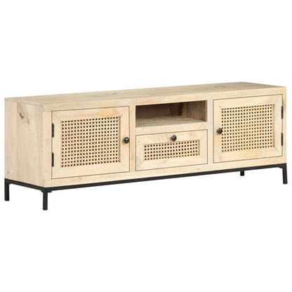 Mobile Porta TV 120x30x40 cm in Legno Massello di Mango e Canna - homemem39